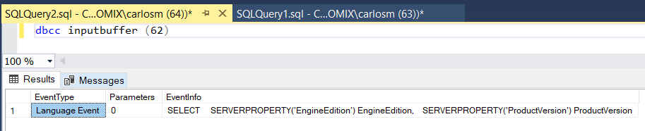 comprobar que está ejecutando una sesión SQL server