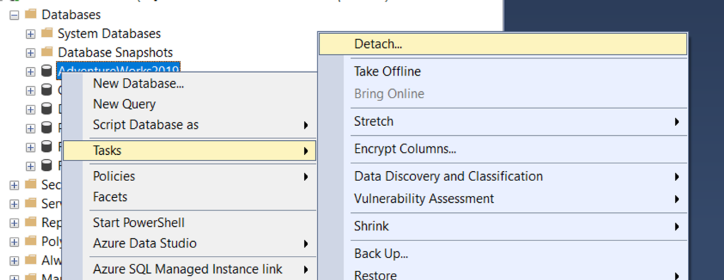 detatch sql server