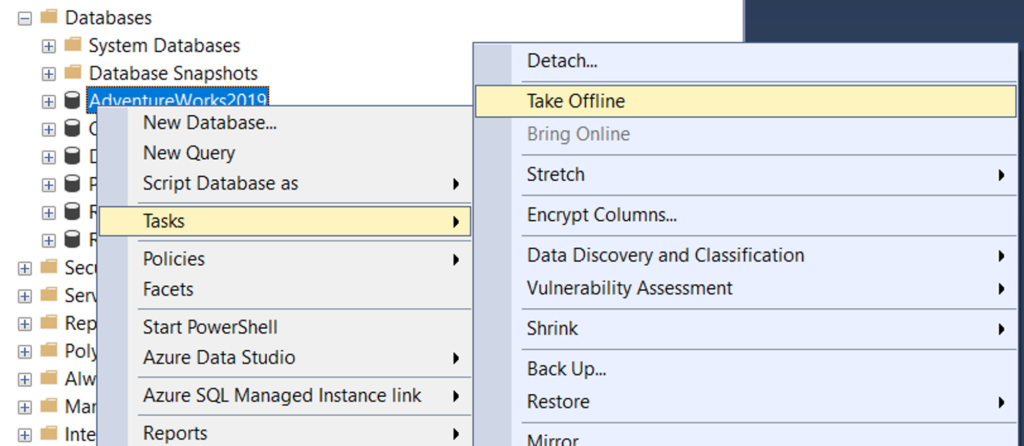 offline database sql server